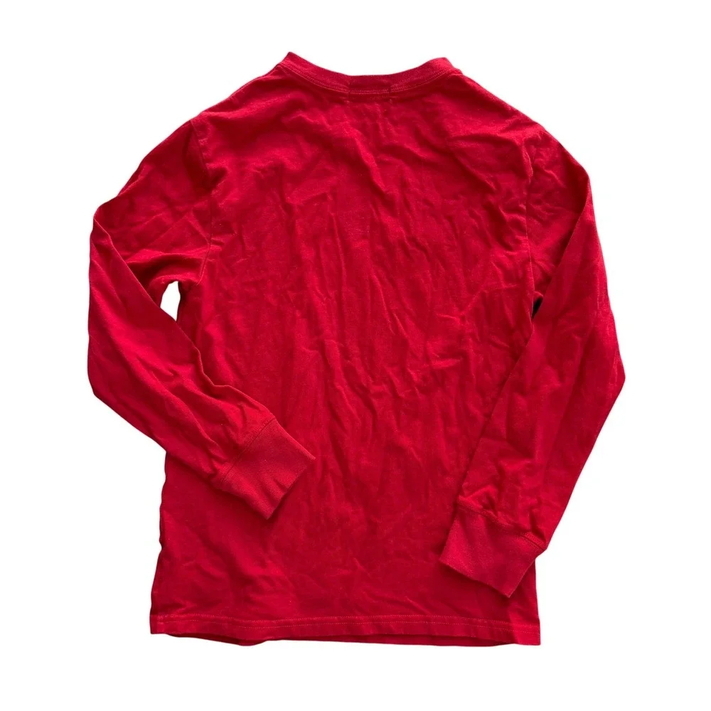 Polo Ralph Lauren Boys Red Long Sleeve V-Neck Tee Navy Pony Size M 10-12